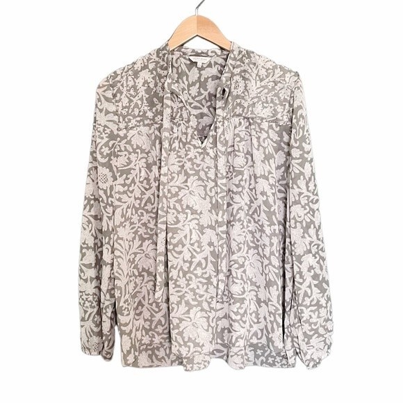 Lucky Brand Beaded Peasant Blouse Sage Green Size Large Tassel Tie Boho Y2K - Picture 2 of 10